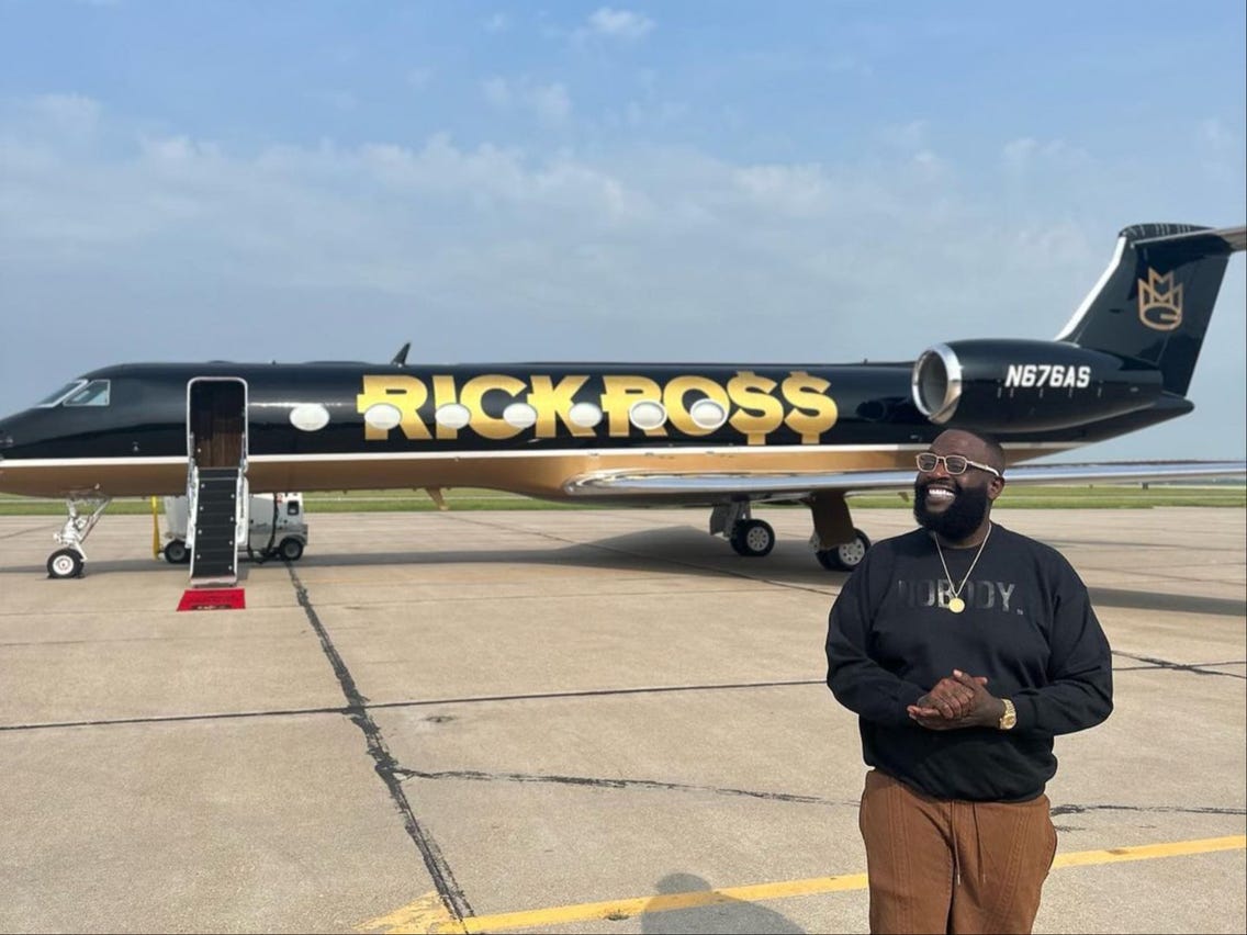 Rick Ross Shows Off Private Jet With His Name in Gold on the Side