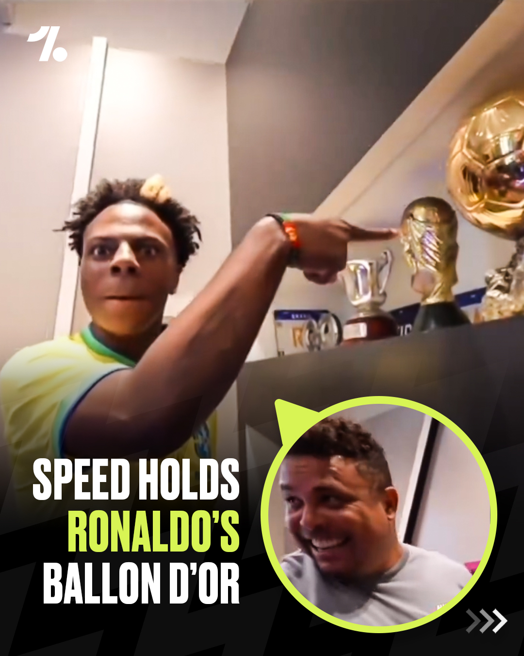 May be an image of 2 people, people playing American football, people playing football and text that says "% SPEED HOLDS RONALDO'S BALLON D'OR ><div class=