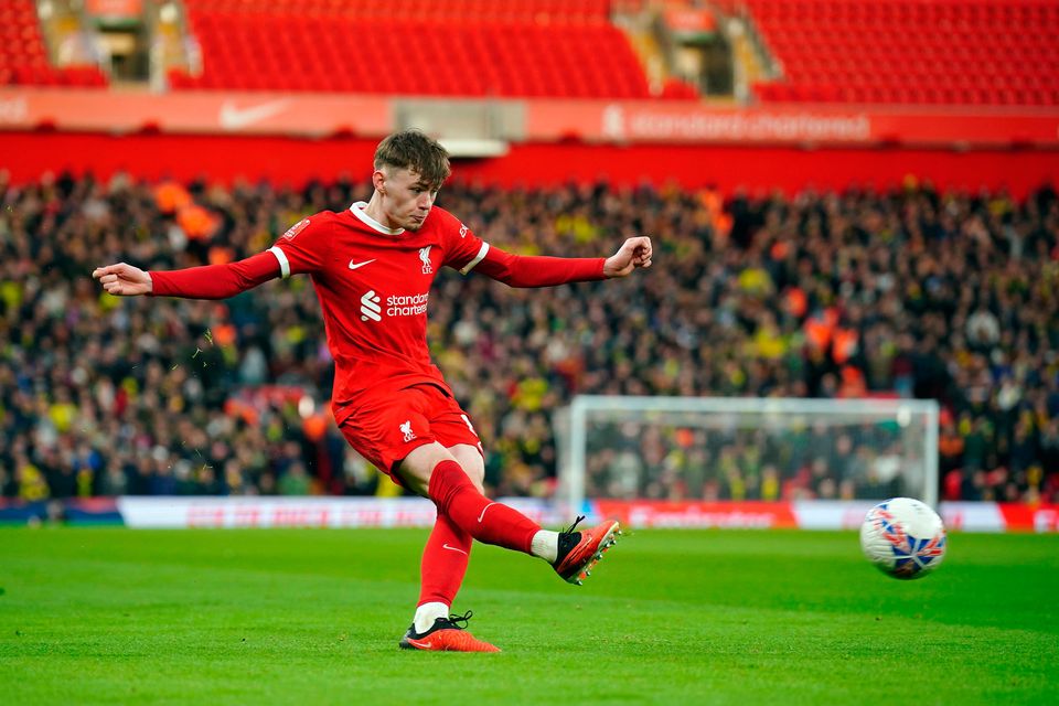 Liverpool's Conor Bradley during the Emirates FA Cup fourth round match at Anfield