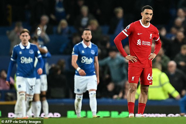 It was all a little too much for Trent Alexander-Arnold to watch as Liverpool 's Premier League title hopes went up in flames against Everton