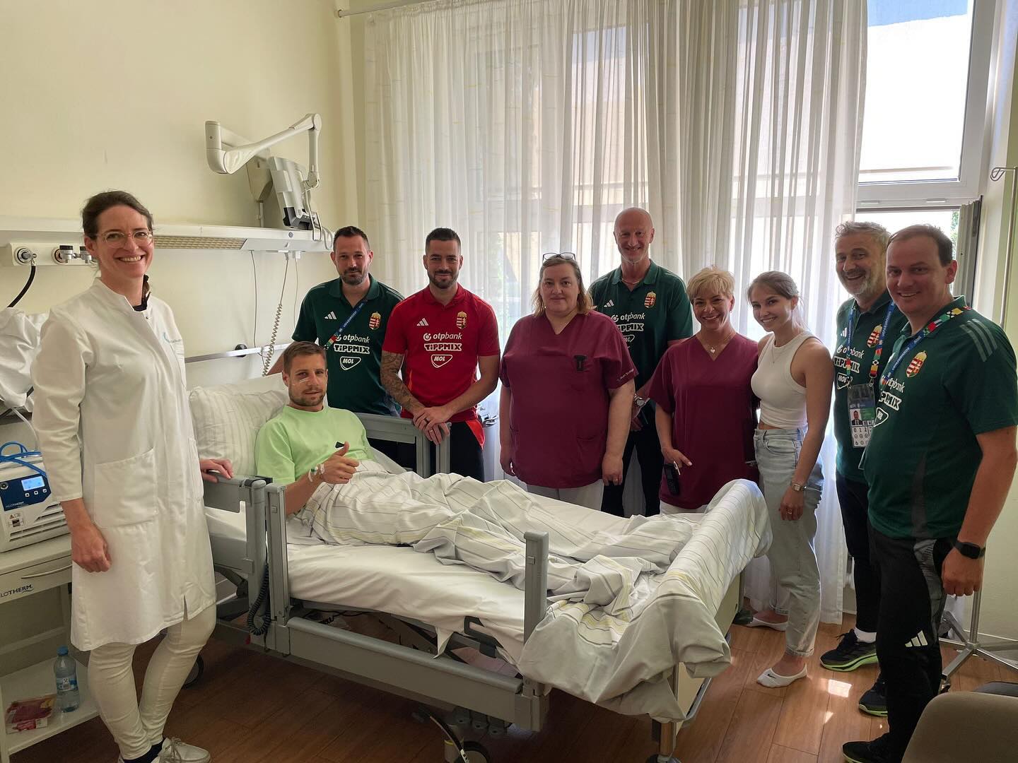Barnabas Varga was sat up in hospital with his girlfriend and members of the Hungary staff