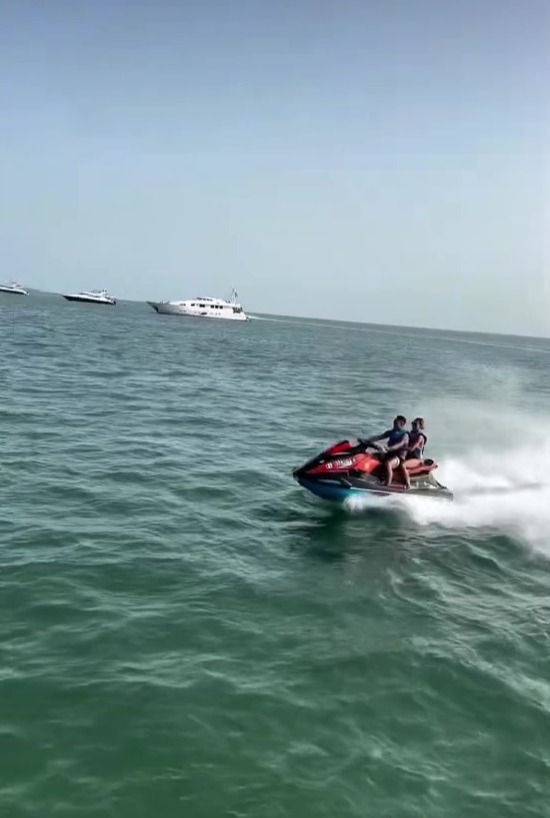 The couple enjoyed a spot of jet skiing on the Atlantic Ocean